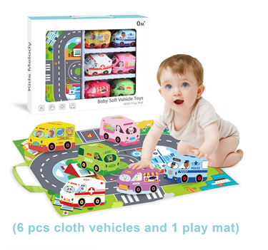 Washable Soft Vehicles Toy Set with Activity Mat